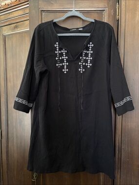 Apt. 9 Black Tunic Coverup with White Embroidery
